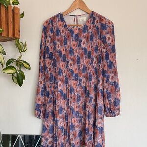 Wilfred Floral Pleated Long Sleeve Dress in Pink & Blue